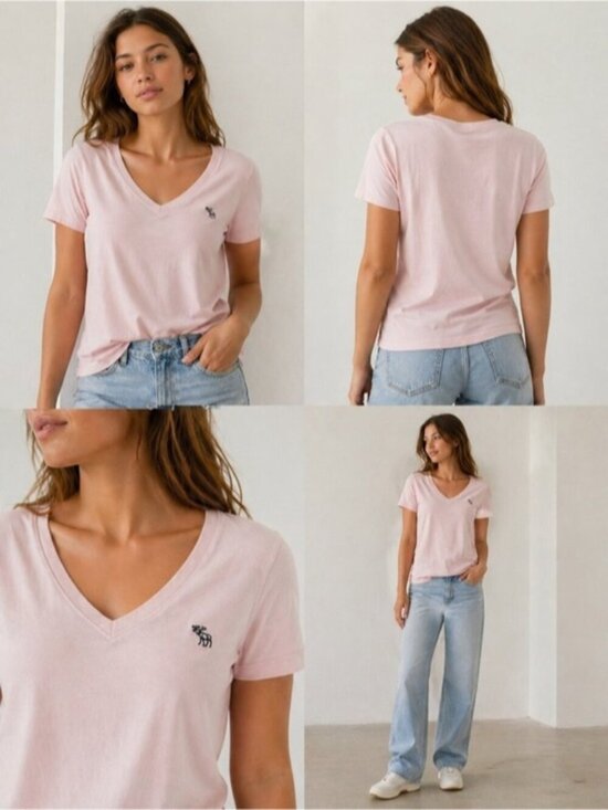 Abercrombie & Fitch Tops - Abercrombie & Fitch Pink V-Neck Tee Size M Soft Cotton Casual Logo T-Shirt